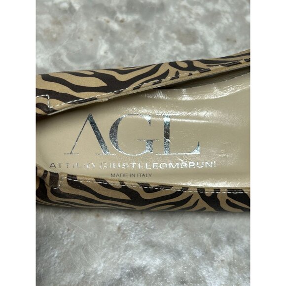 AGL Attilio Guisti Leombruni Zebra Ballet Peeptoe Flats in Brown - Sz 40 (9.5) - Picture 3 of 8